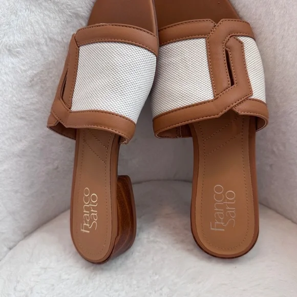 Franco Sarto Women's Tan and White Slide Sandals - Picture 1 of 5